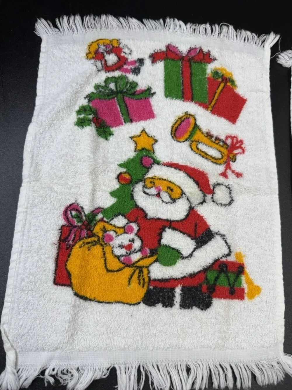 Vintage Retro MCM Christmas Santa Terry Dish Kitchen Tea Hand Towel Lot Of 2